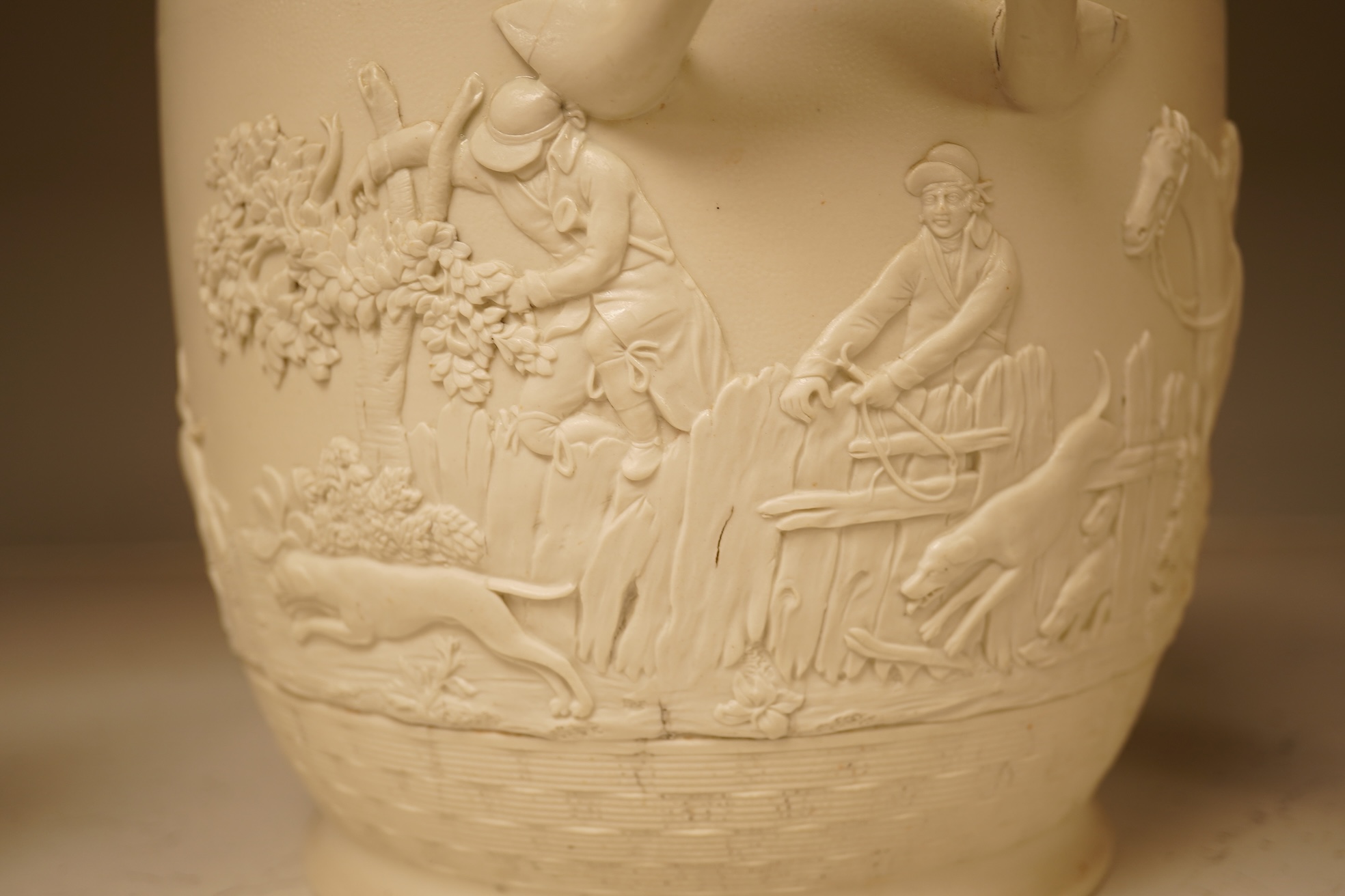 An Adams white stoneware wine cooler with hunting scene, 22.5cm
